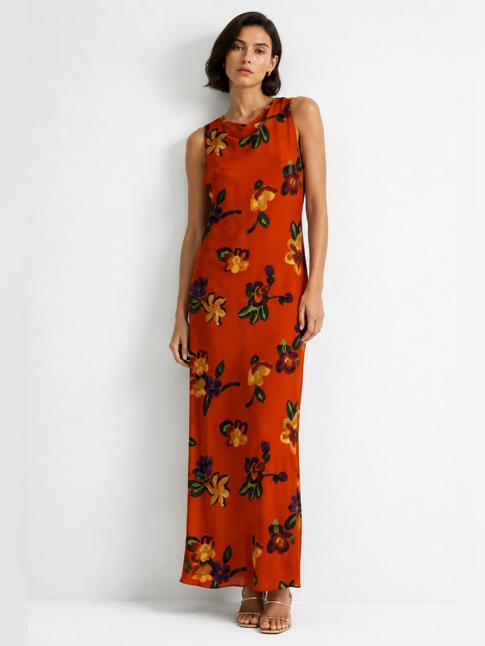SFA Silk Maxi Red Floral Tropical Sheath Dress